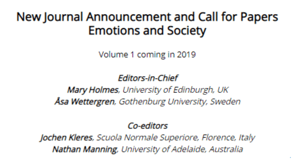 Emotions and Society – Call for Papers 2019