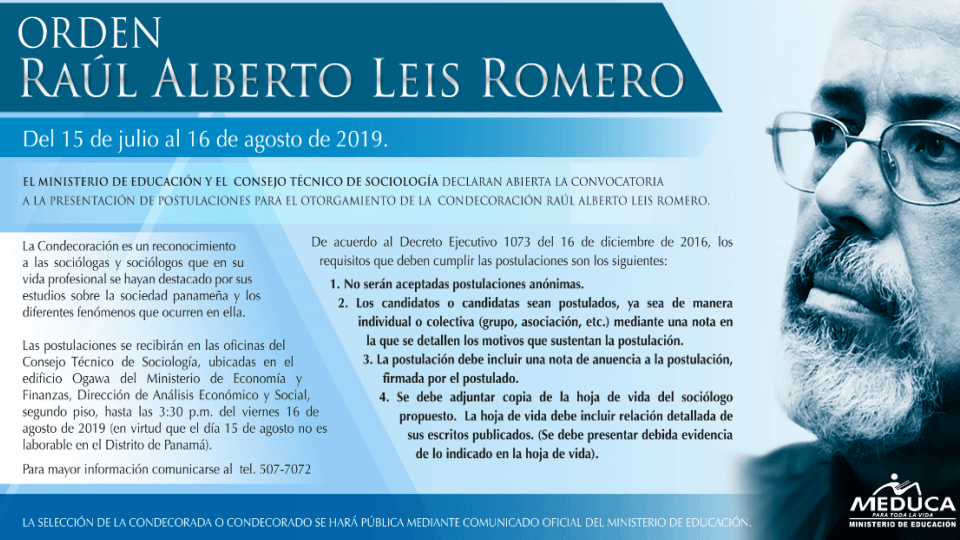 Convocatoria de la Condecoración Raúl Alberto Leis Romero