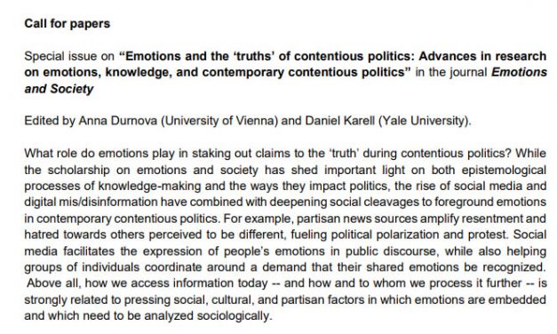 Emotions and the ‘truths’ of contentious politics: Advances in research on emotions, knowledge, and contemporary contentious politics