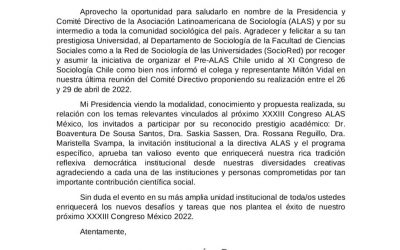 Nuestro Saludo al Pre ALAS  Chile de mi Presidencia y Comité Directivo