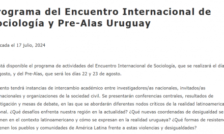 Programa del Encuentro Internacional de Sociología y Pre-Alas Uruguay